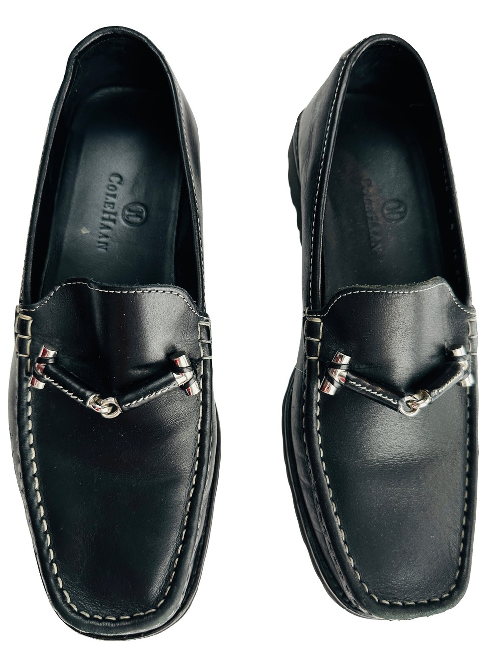 Cole Haan Black Leather Slip-On Loafers with Leather Wrap Horse Bit